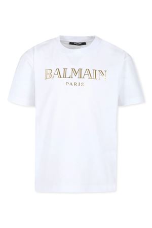 white cotton tshirt BALMAIN PARIS KIDS | BV8R41Z0057100OR